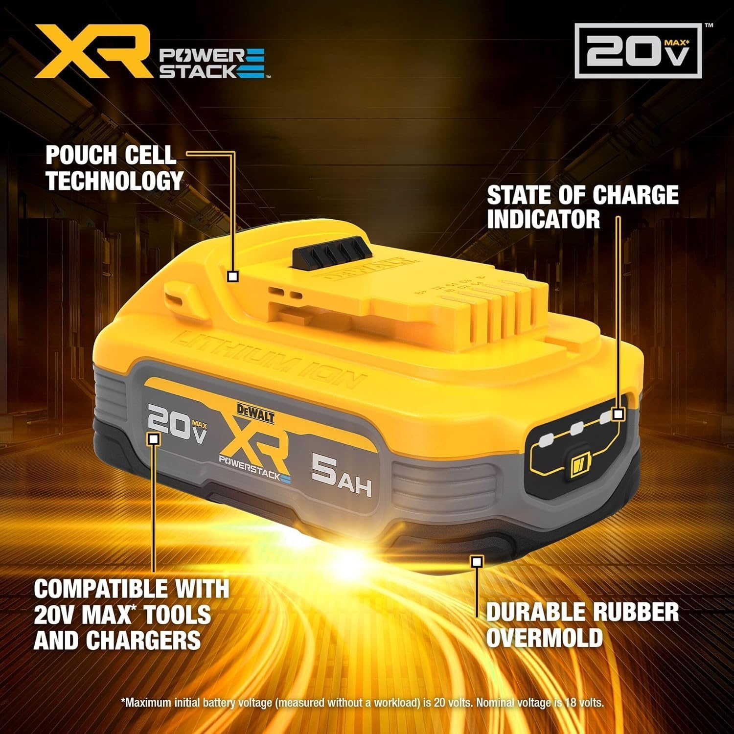 image:imageDEWALT 20V MAX Battery POWERSTACK More Power More Compact Rechargeable 5Ah Lithium Ion Battery DCBP5201 Count Pack of 1