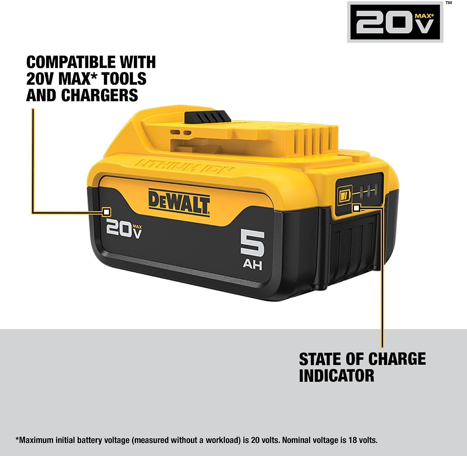 image:imageDEWALT 20V MAX Battery POWERSTACK More Power More Compact Rechargeable 5Ah Lithium Ion Battery DCBP520Large