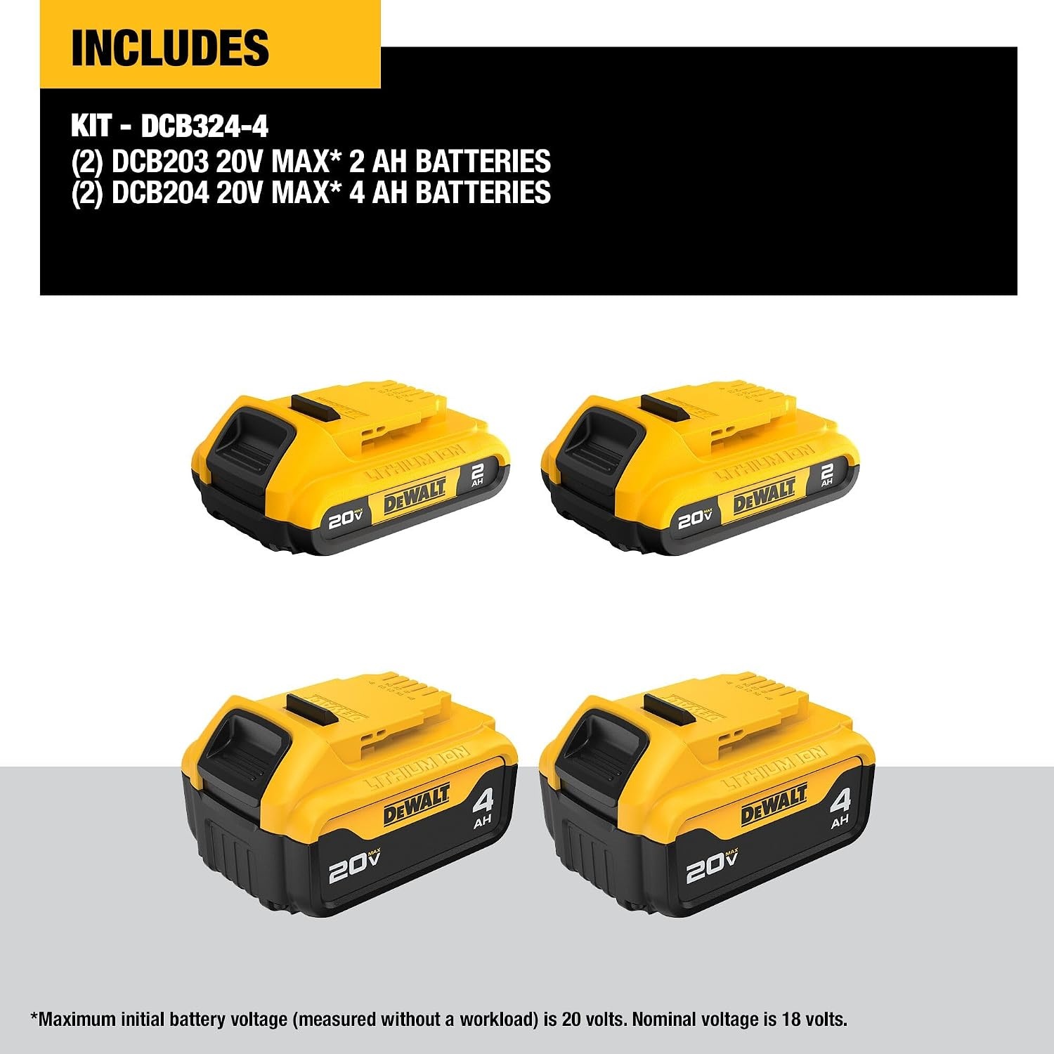 image:imageDEWALT 20V MAX Lithium Ion Battery 2 Ah and 4 Ah 4Pack Fuel Gauge LED Charge Indicators DCB324440 Ah 20 Ah