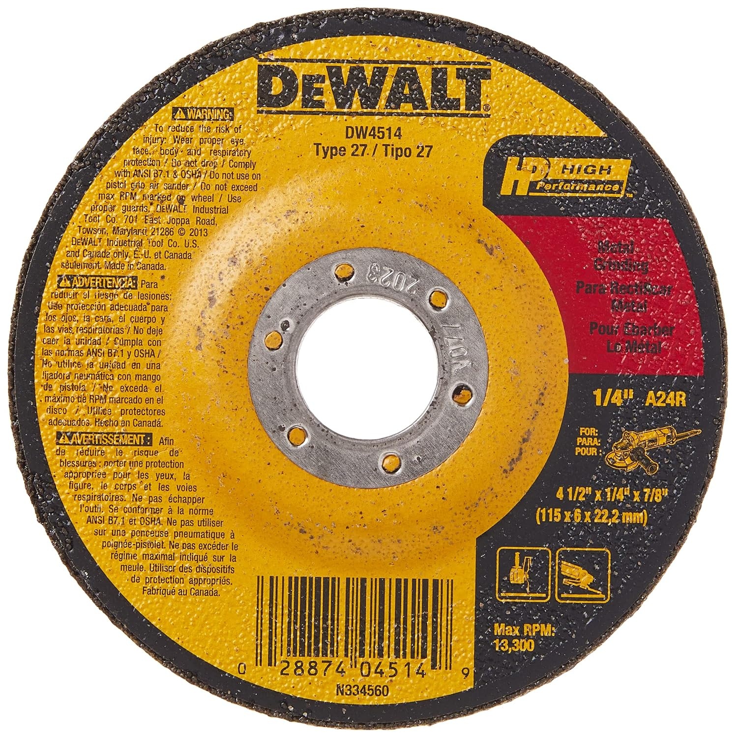 image:imageDEWALT DW4514 14 Thick Grinding Wheel with 412 Diameter and 78 Arbor1 Count Pack of 2