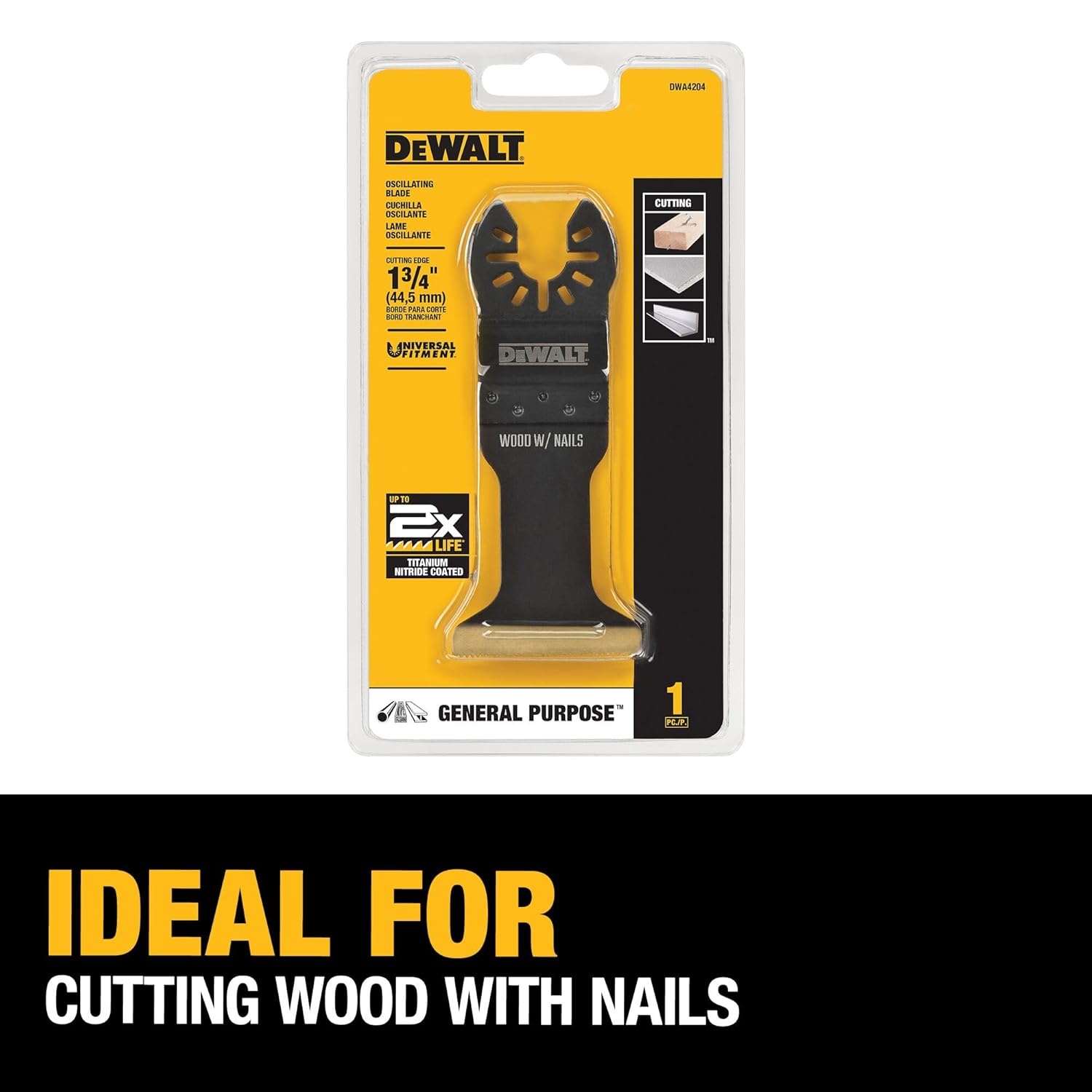 image:imageDEWALT Oscillating Tool Blade for Wood with Nails Wide Titanium Nitride Coated DWA4204 BlackOne Size