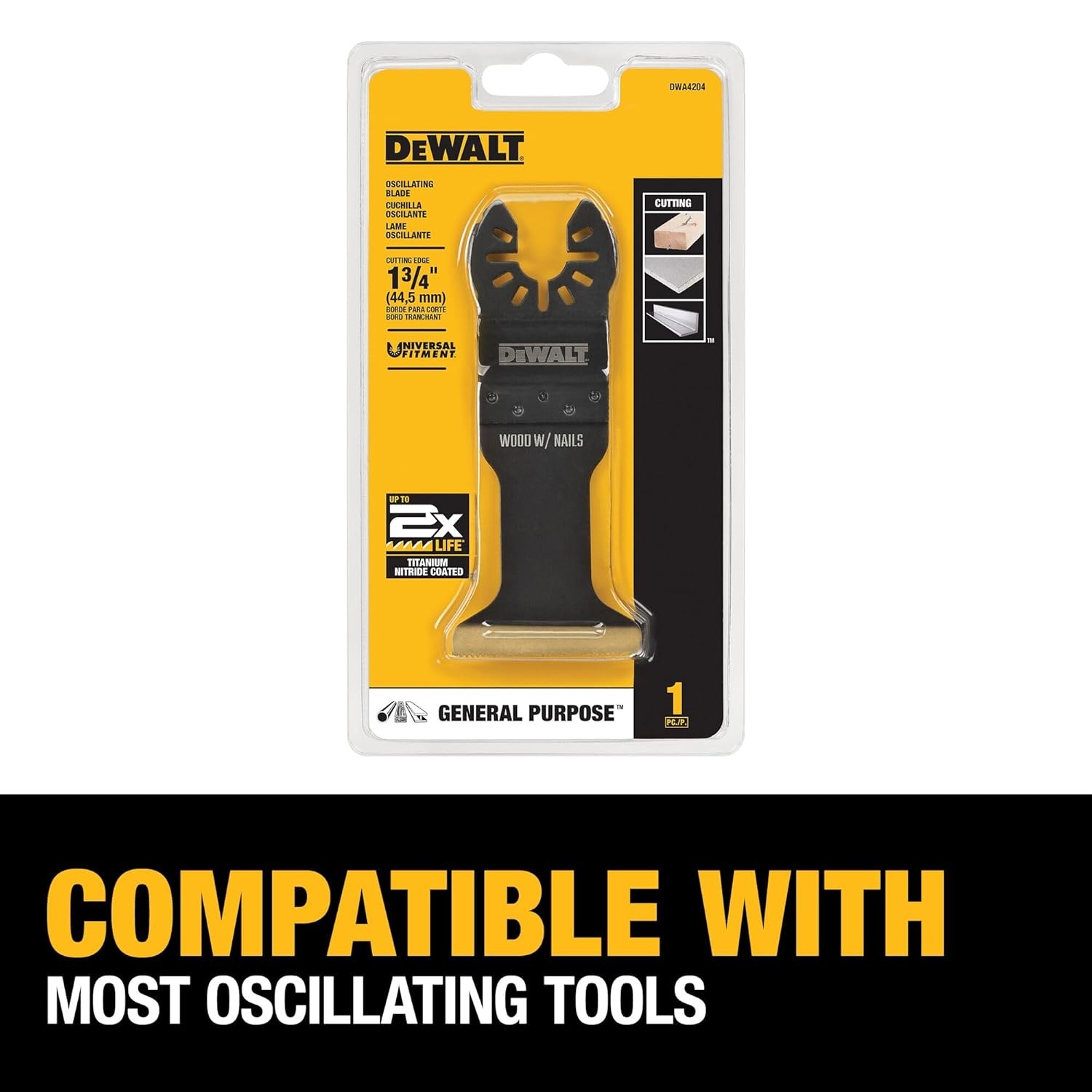 image:imageDEWALT Oscillating Tool Blade for Wood with Nails Wide Titanium Nitride Coated DWA4204 BlackOne Size
