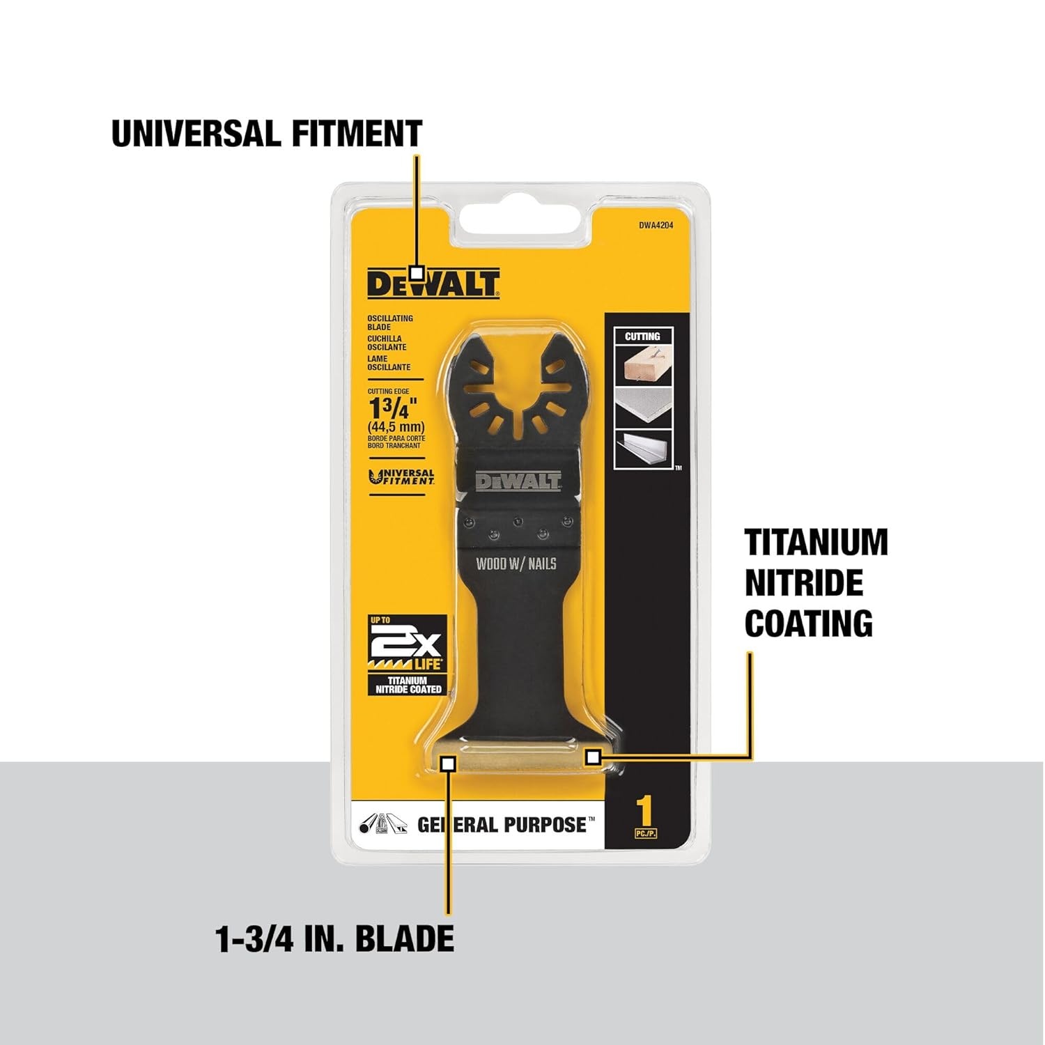image:imageDEWALT Oscillating Tool Blade for Wood with Nails Wide Titanium Nitride Coated DWA4204 BlackOne Size