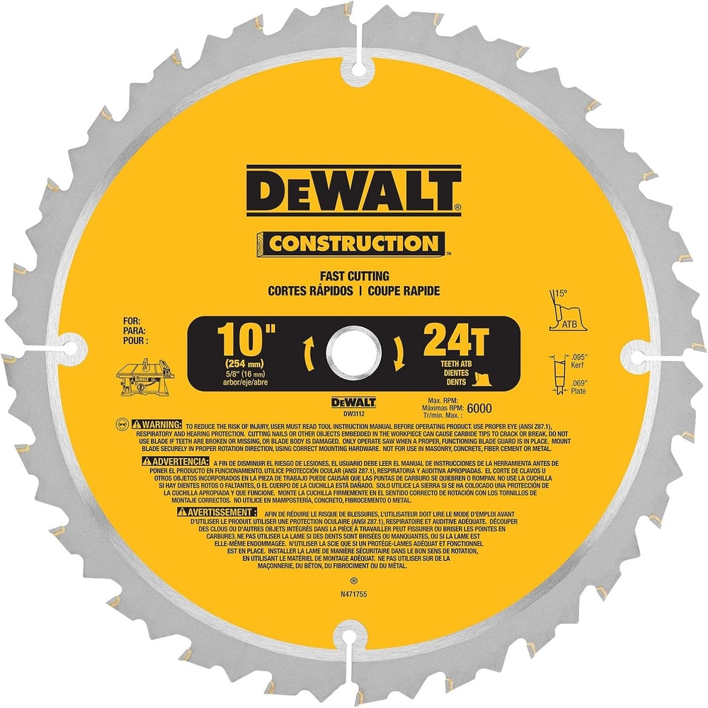 image:imageDEWALT 10Inch Miter  Table Saw Blade ATB Thin Kerf 58Inch Arbor 24Tooth DW311224Tooth