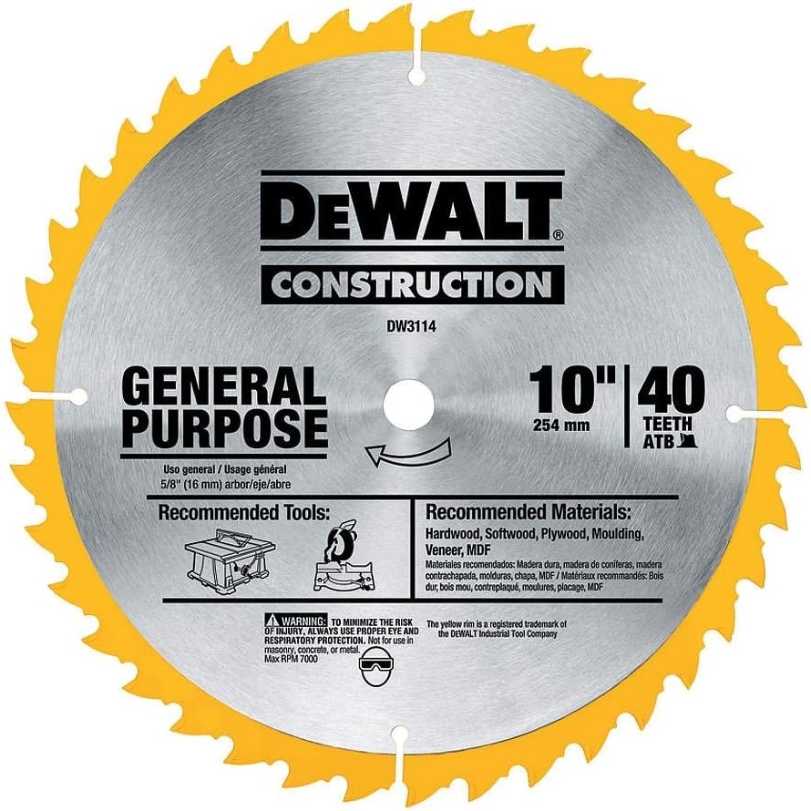 image:imageDEWALT 10Inch Miter  Table Saw Blade ATB Thin Kerf 58Inch Arbor 24Tooth DW311240Tooth