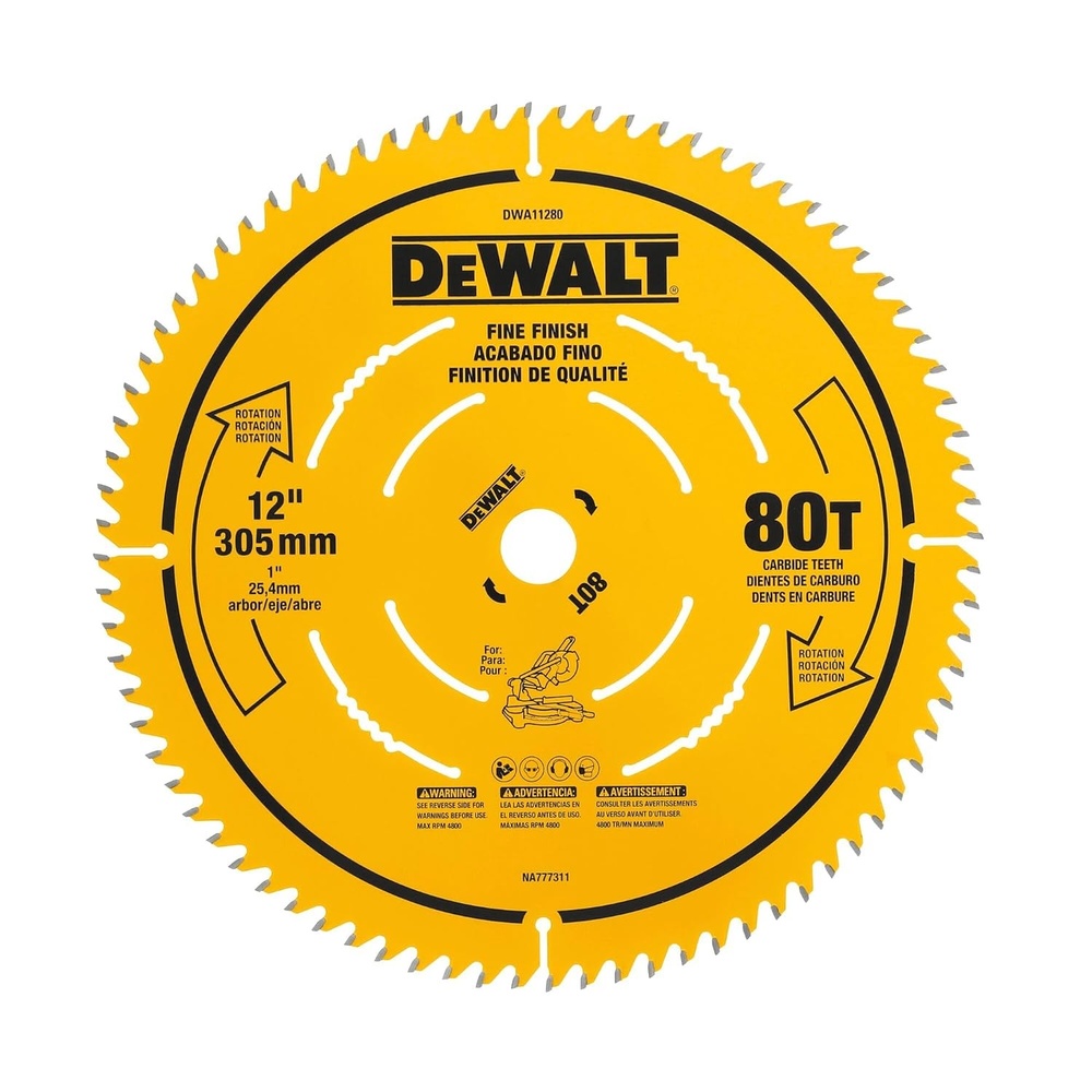 image:imageDEWALT 12 Inch 80T Carbide Circular Saw Blade Fine Finish Saw Blade DWA11280One Size