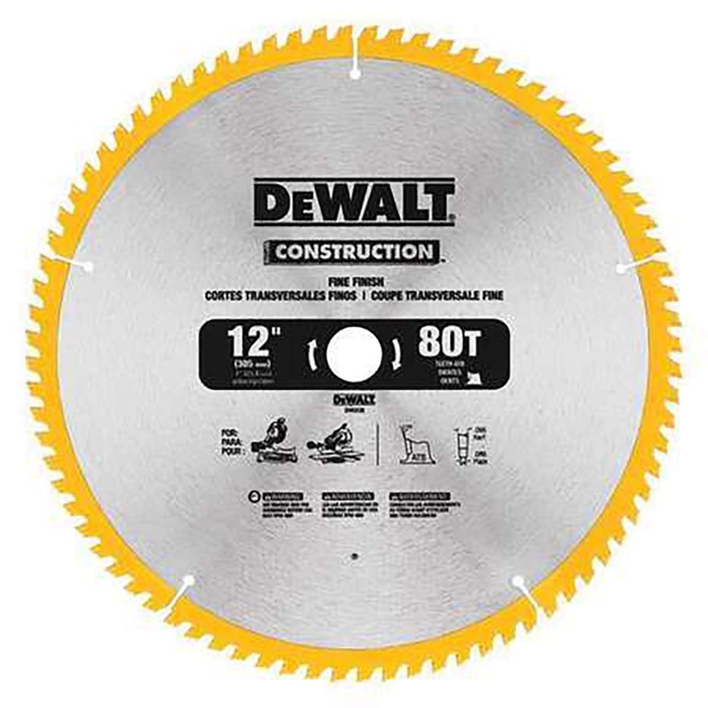 image:imageDEWALT 12Inch Miter Saw Blade ATB Thin Kerf Crosscutting 1Inch Arbor 80Tooth DW3128  Yellow12 in