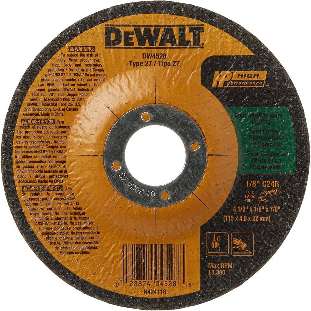 image:imageDEWALT 412 Cut Off Wheel ConcreteMasonry 412 x 18 x 78 DW4528  Yellow