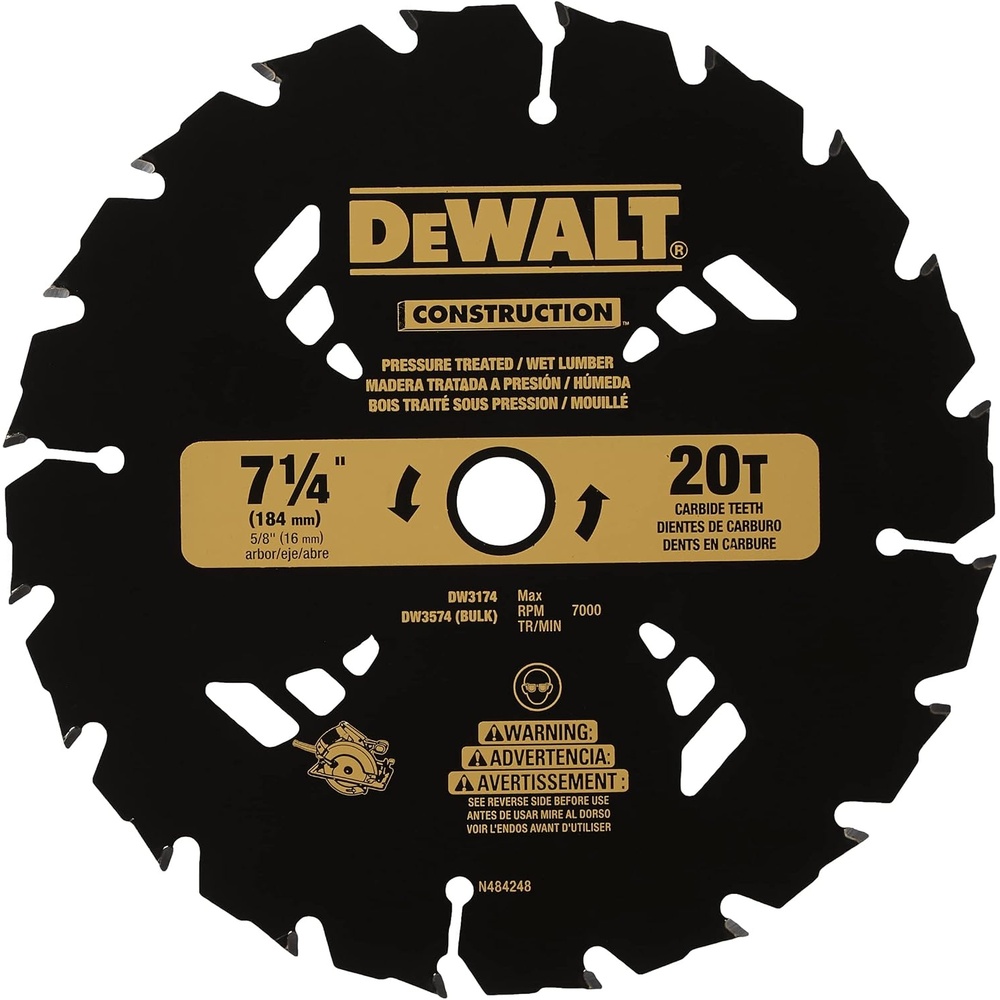 image:imageDEWALT 714 Circular Saw Blade for Pressure Treated and Wet Lumber ATB Thin Kerf 58 and Arbor 20Tooth DW3174  Black