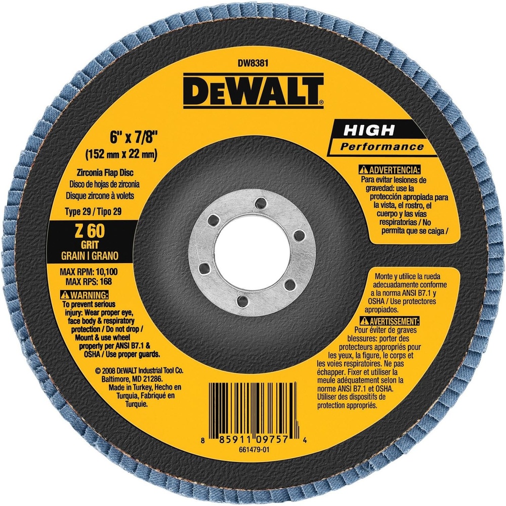 image:imageDEWALT DW8381 6Inch X 78Inch 60G Type 29 Hp Flap Disc60G 78Inch Hub