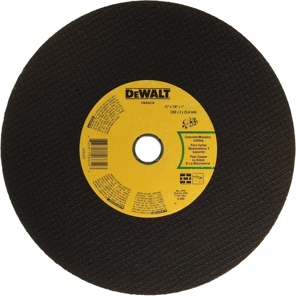 image:imageDEWALT DWA8036 ConcreteMasonry Port Cutoff Wheel 12Inch x 18Inch x 1Inch Aluminum Oxide Coarse Grit Reinforced Multi For Angle Grinder