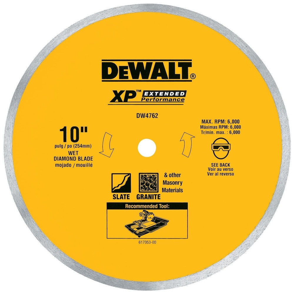 image:imageDEWALT Diamond Blade for Porcelain or Tile Wet Cutting Continuous Rim 58Inch Arbor 10Inch DW4762One Size