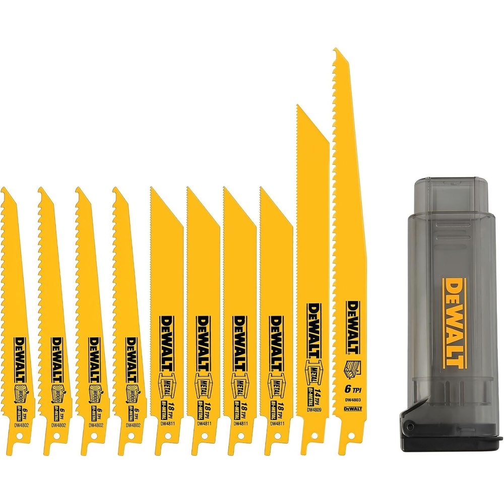 image:imageDEWALT Reciprocating Saw Blades 10 Piece BiMetal Combination Set with Case Various Sizes 6 In to 9 In Longer Life DW4898