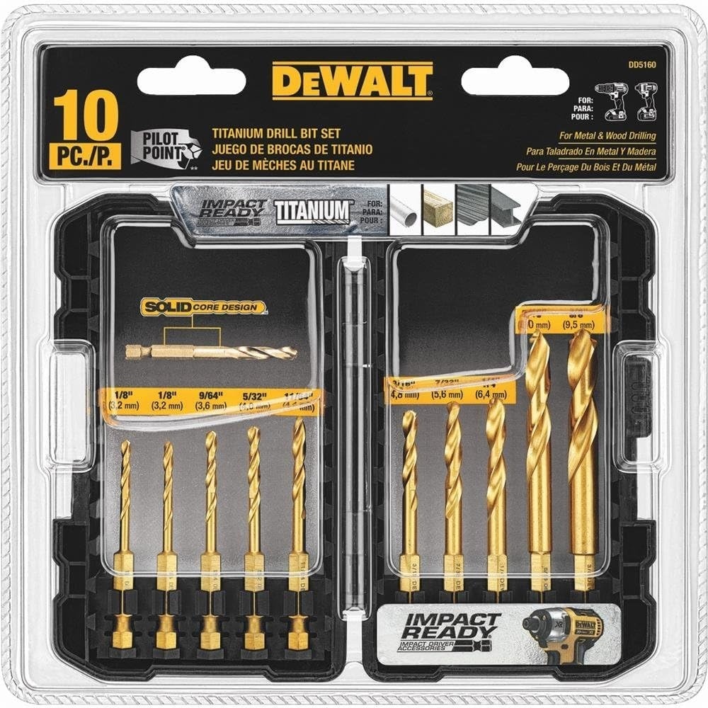 image:imageDEWALT Titanium Nitride Coated Drill Bit Set 10Piece Impact Ready DD5160One Size Pack of 5