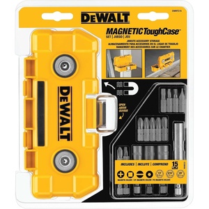 DEWALT Impact Driver Bit Set with Magnetic Tough Case, 15-Piece Carbide Tipped Bits (DWMTC15)