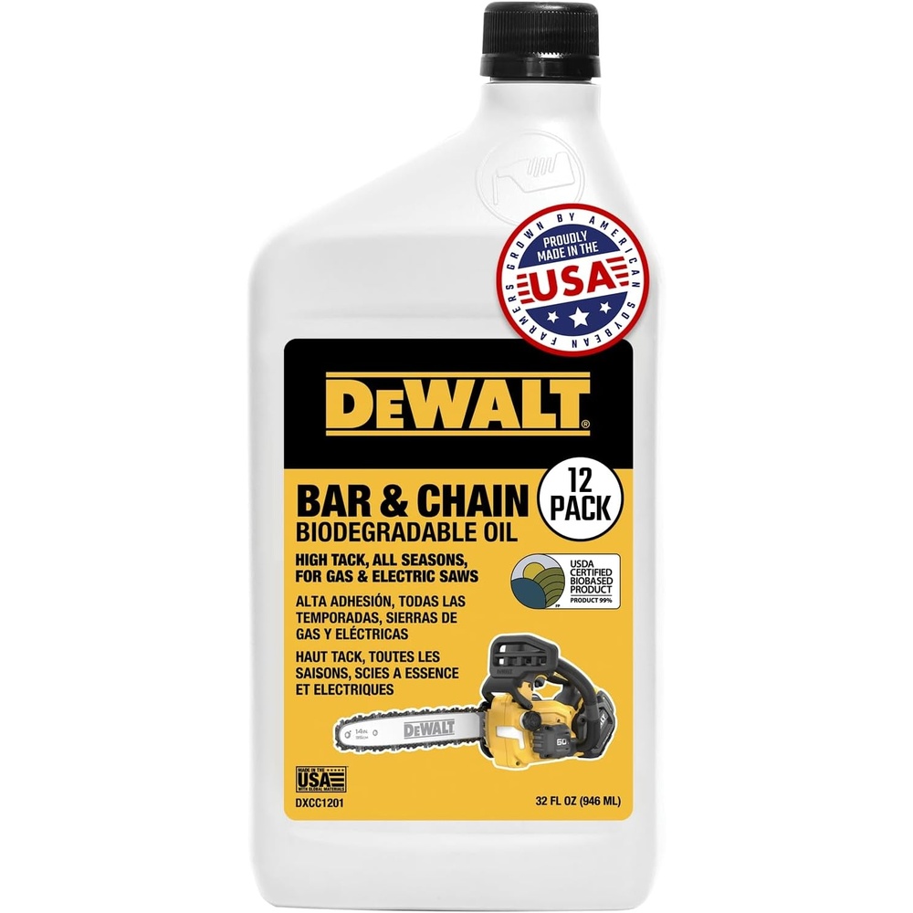 image:imageDEWALT  Biodegradable Bar amp Chain Oil  Green EcoFriendly NonToxic Professional Bar amp Chainsaw Lubricant  Ultraclean AllSeason Oil for Gas Electric Saw and Pole Saw 32 oz Case of 1232 oz Case of 12