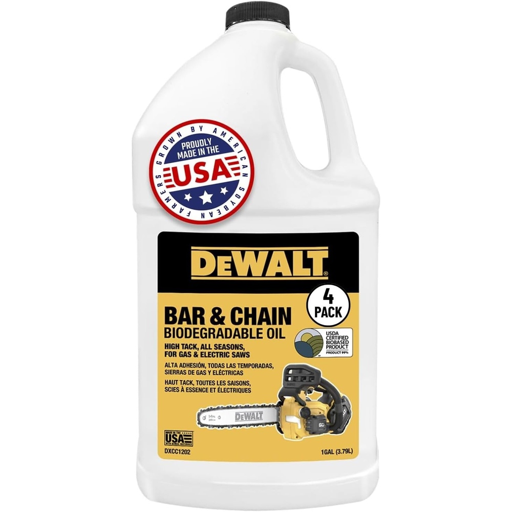 image:imageDEWALT  Biodegradable Bar amp Chain Oil  Green EcoFriendly NonToxic Professional Bar amp Chainsaw Lubricant  Ultraclean AllSeason Oil for Gas Electric Saw and Pole Saw 32 oz Case of 121 Gallon Case of 4