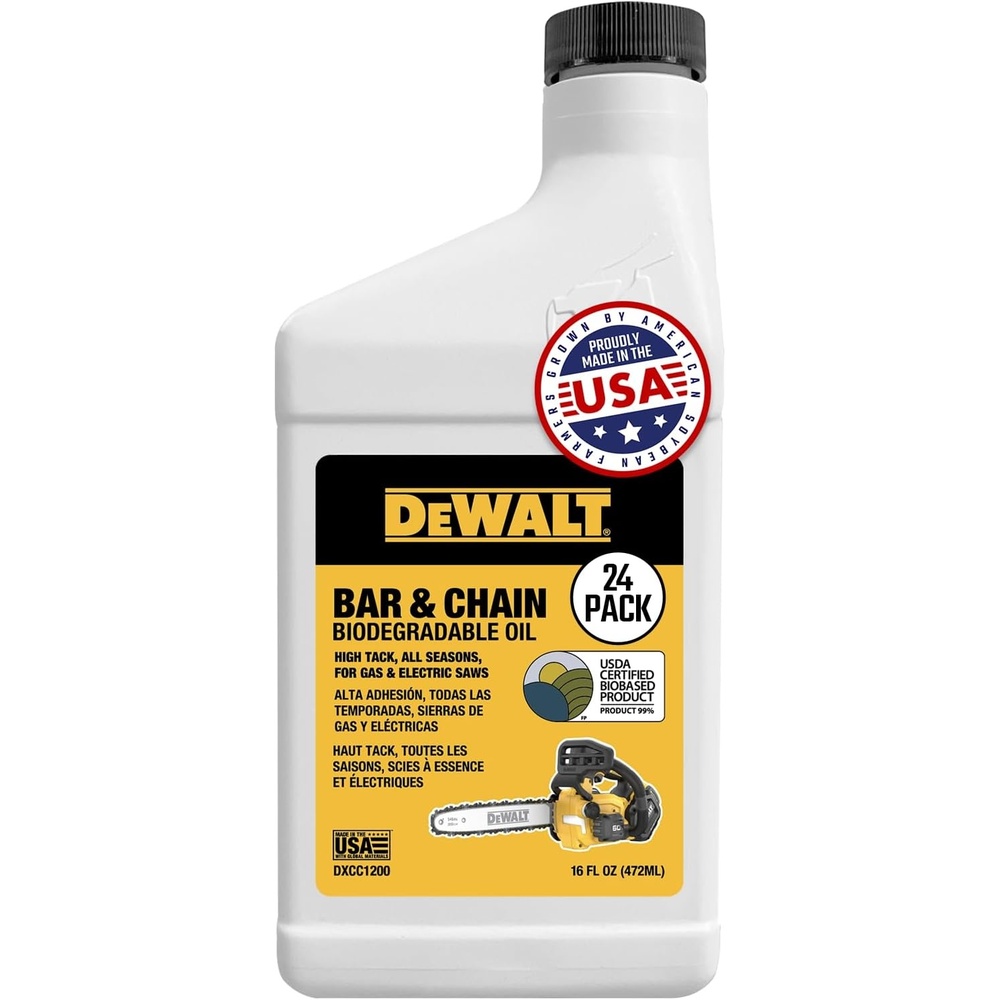 image:imageDEWALT  Biodegradable Bar amp Chain Oil  Green EcoFriendly NonToxic Professional Bar amp Chainsaw Lubricant  Ultraclean AllSeason Oil for Gas Electric Saw and Pole Saw 32 oz Case of 1216 oz Case of 24